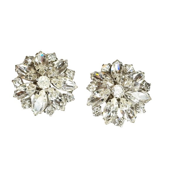 Weiss Signed Vintage 50s Rhinestone Clip On Earrings - Picture 3 of 5